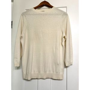 Talbots Women's Size Large Wool Blend Ivory Sequence and Bead Sweater 3/4 Sleeve